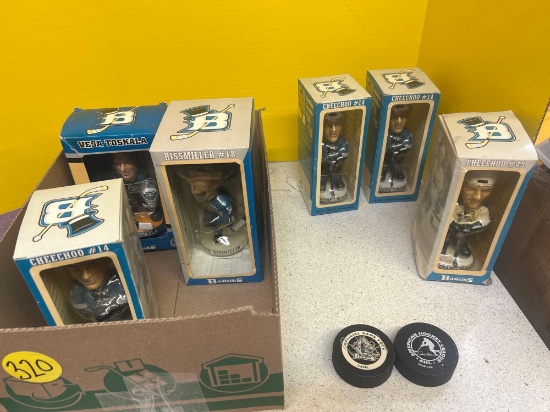 Cleveland barons hockey bobble heads and signed hockey pucks