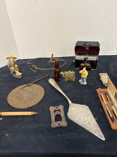 Camera, silver plate, fountain, pens, etc.