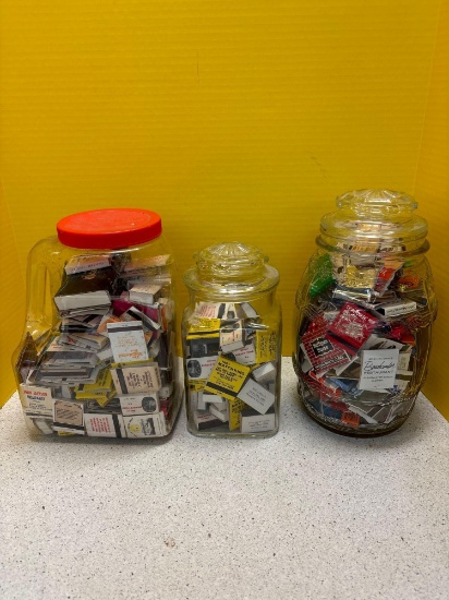 Collectible matches, two large glass canisters