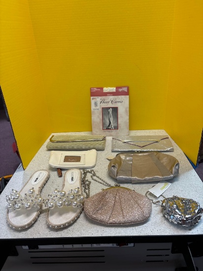 Bling lot, glitter purses, sandals etc