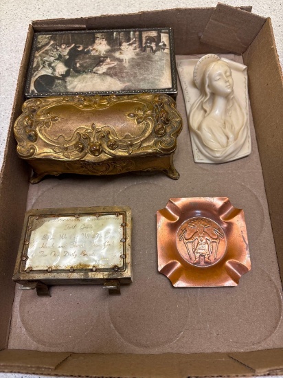 Brass trinket boxes, Brass napkin holder, Copper ashtray