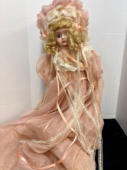 porcelain doll 28 inch with stand