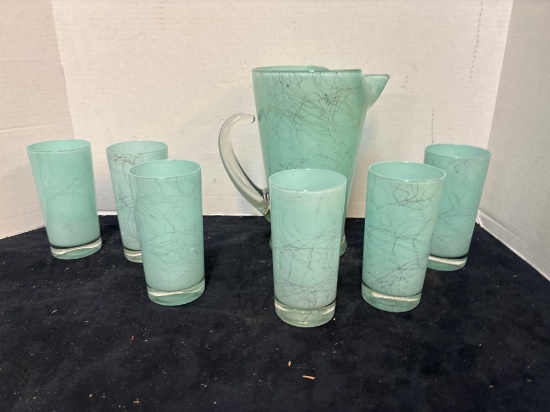 turquoise mid-century beverage set