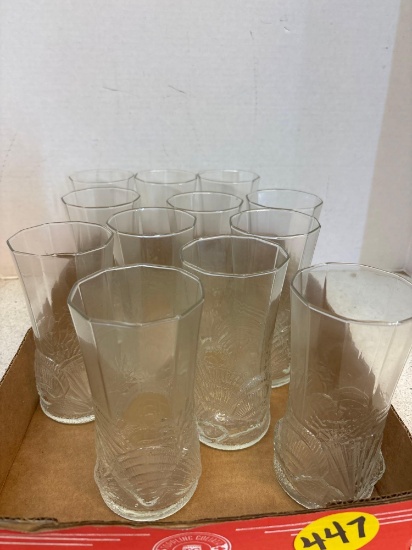 12 glass highballs with embossed seashells