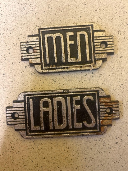 art deco cast iron restroom signs mens and ladies