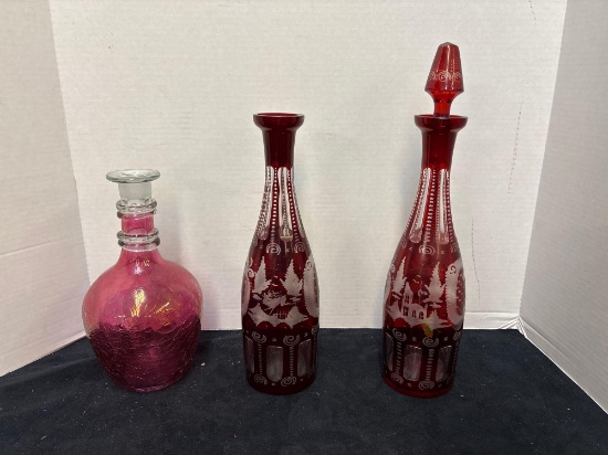 bohemian rub red cut to clear decanter