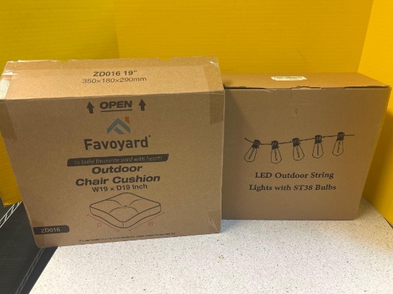 outdoor chair cushion and LED outdoor string lights