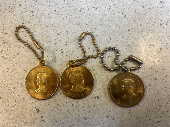 2 John F Kennedy and 1 Richard Nixon keychain medallions