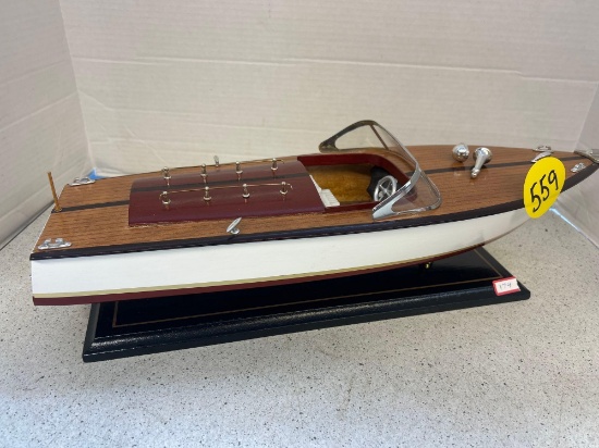 model speedboat on stand