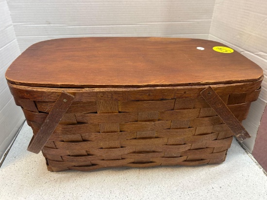 vintage 1950s antique woven splint hinged lid picnic basket