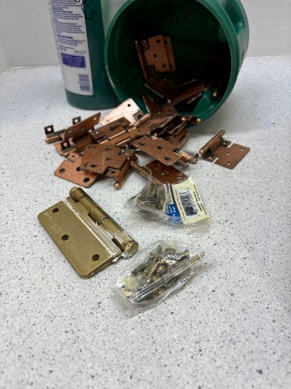 Brass and copper hinges and screws