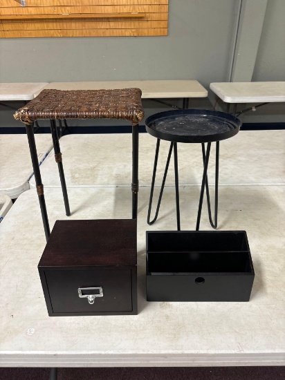Stool, plant stand, two organizing boxes