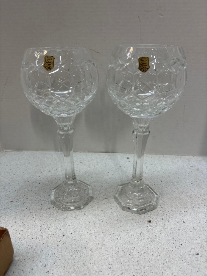 Pair of genuine hand, cut lead crystal large goblets made in Poland