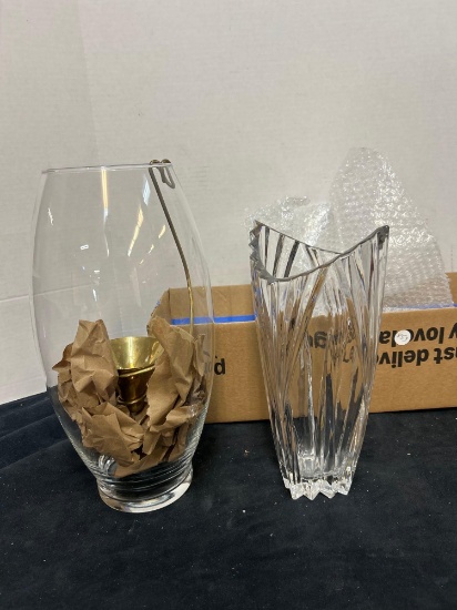 Crystal glass vase, and Hurricane candle holder