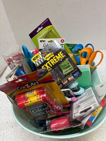 Tote of school supplies