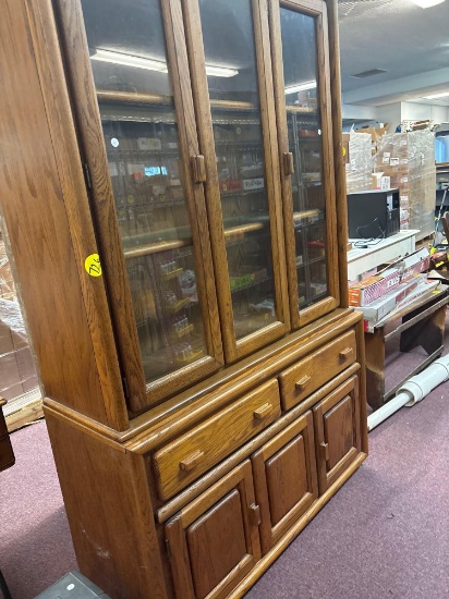 two piece oak China cabinet