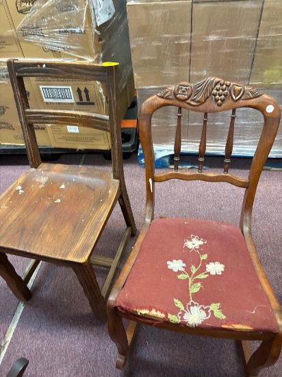 carved sewing rocker, oak desk chair