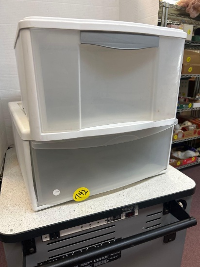 two plastic storage bins