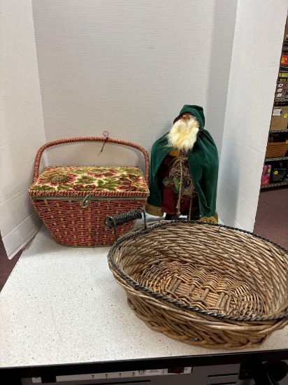 Vintage sewing basket, Other basket, Santa figurine
