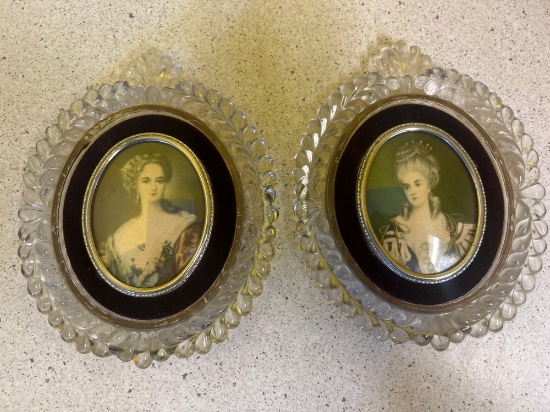 2 cameo lady portraits in crystal frames
