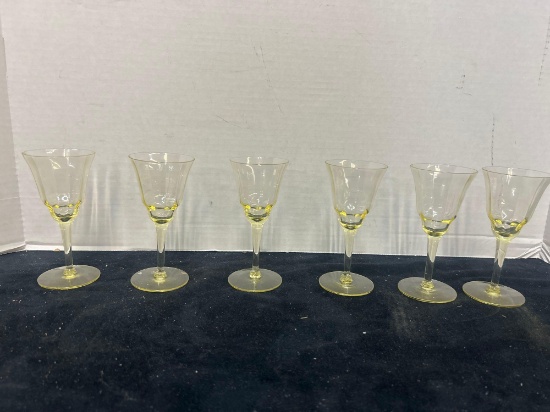 6 uranium glass optic wine stems
