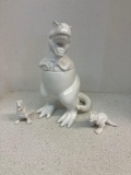 Dinosaur cookie jar, salt, and pepper set