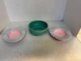 pair of Hull ashtrays and McCoy aqua planter