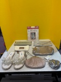 Bling lot, glitter purses, sandals etc