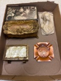 Brass trinket boxes, Brass napkin holder, Copper ashtray