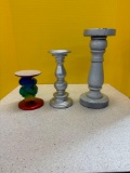 Three candleholders, one new with tags