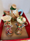 Frog fisherman, teapot sugar and creamer