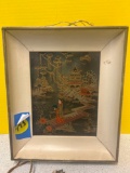 mid century Asian theme reverse painted wall light
