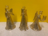 3 Glass angel candleholders with gold flecks
