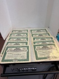 12 stock certificates, Akron brass company