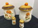 vintage sears mushroom shaker, and canister set