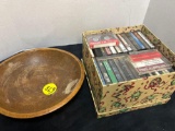 vintage tapes and wooden bowl
