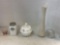 Westmoreland roses and bowl, Covered jar, pottery swung vase, glass pepper shaker hazel Atlas,
