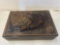 Russian box with embossed man and celestial flying horse on lid