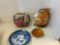 royal copley horse and floral vase and rosevillev pinhole ashtray chip, royal copenhagen plate
