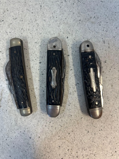 3 vintage camping pocket knives