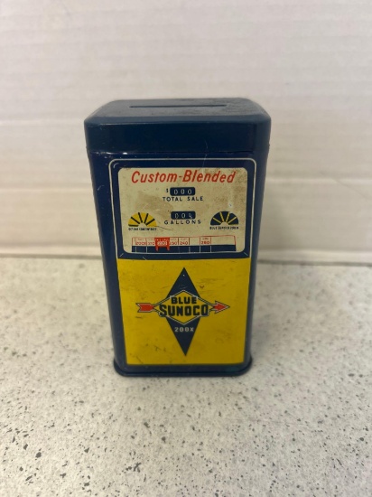Metal blue Sunoco gasoline bank
