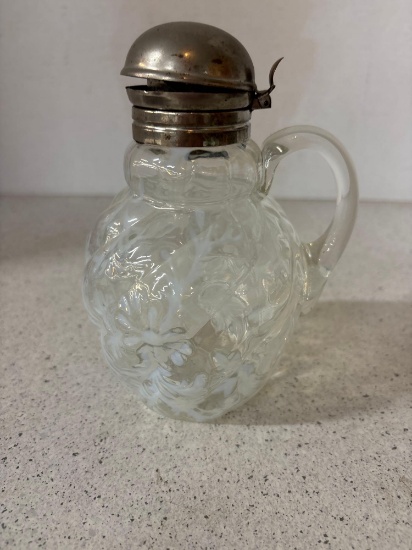 Antique glass syrup picture with metal lid