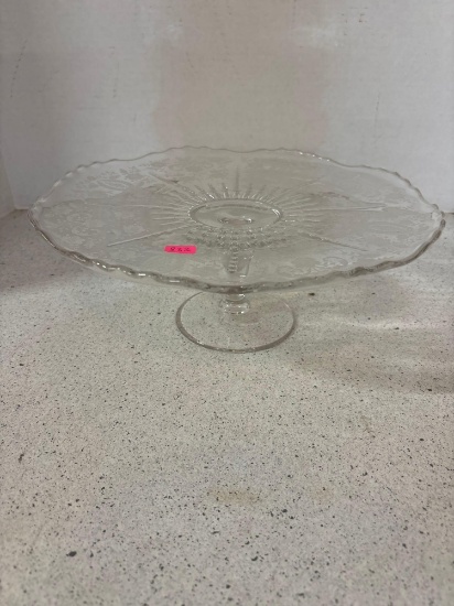 Vintage etched glass cake stand