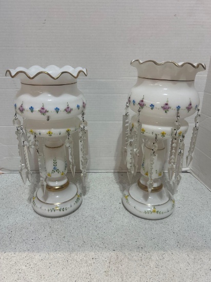 pair of Victorian cased, glass lusters