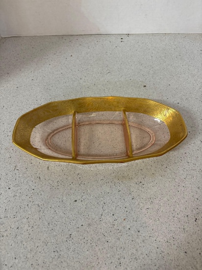 Pink depression glass serving tray