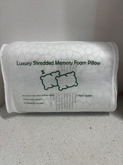Luxury shredded memory foam pillow, two pack, queen