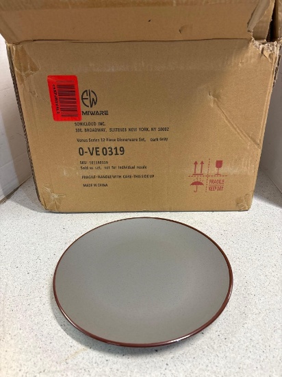 New 12 piece dinnerware set, dark gray