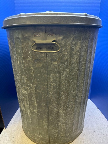 Vintage galvanized waste can