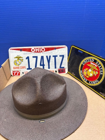 US military campaign, hat, and license plate
