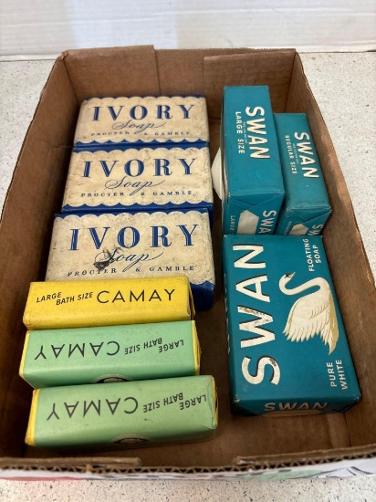 Nine vintage bars of soap